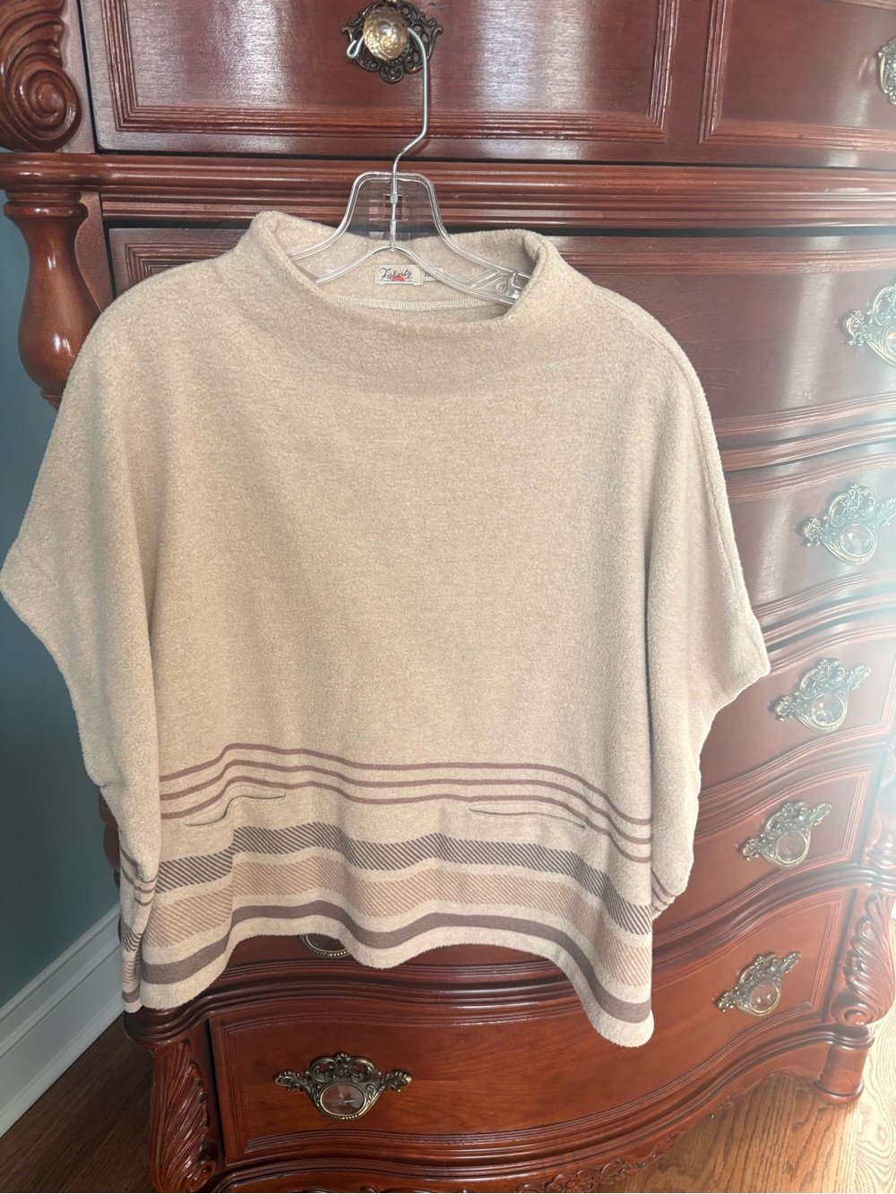 Faherty Neutral Cream Striped Women's Sweater Poncho